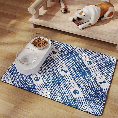 Mateju Dog and Cat Bowl Mat, Absorbent, Quick-Drying, Non-Slip, Blue, 45 x 60 cm