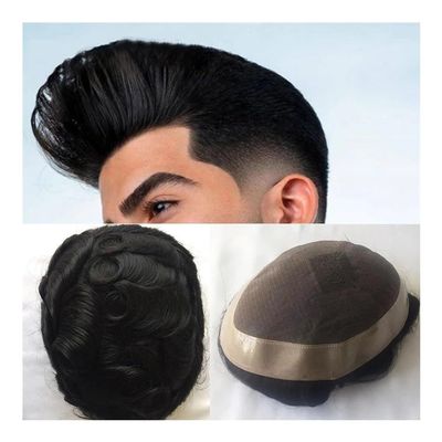 Men’s Remy Human Hair Toupee, Fine Mono Lace Base, Off Black, 7 x 10