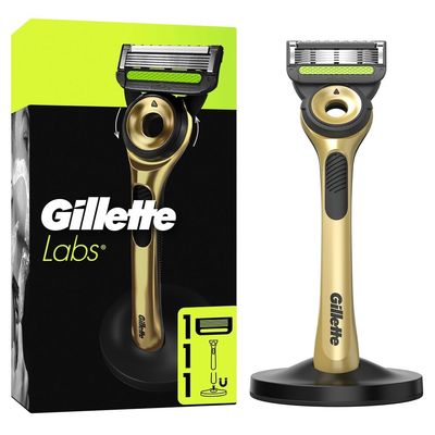 GilletteLabs Razor with Cleaning Element, Champion Gold Edition, with Wall Mount