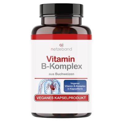High-Dose Vitamin B Complex from Buckwheat, Vegan Capsules in Glass