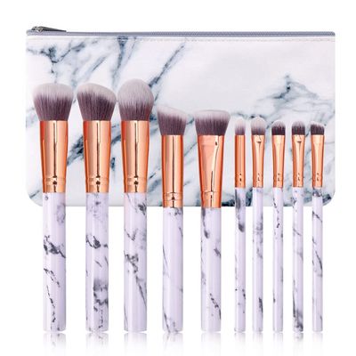 Makeup Brush Set, Blush Brushes, Marble Beauty Tools (White)