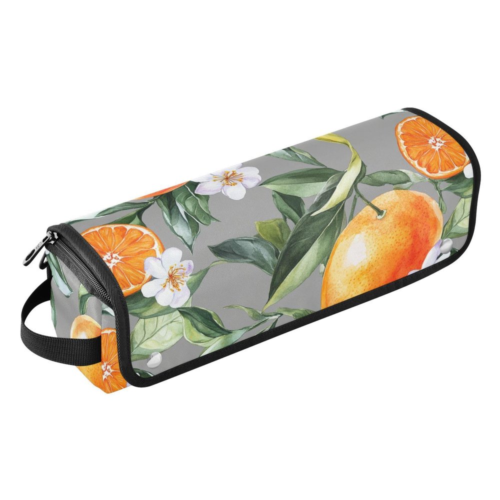 2-in-1 Hair Tool Organizer with Heat-Resistant Mat, Curling Iron Travel Holder and Storage Bag for Flat Irons and Curling Wands, Sweet Tangerine, Fruit Gray