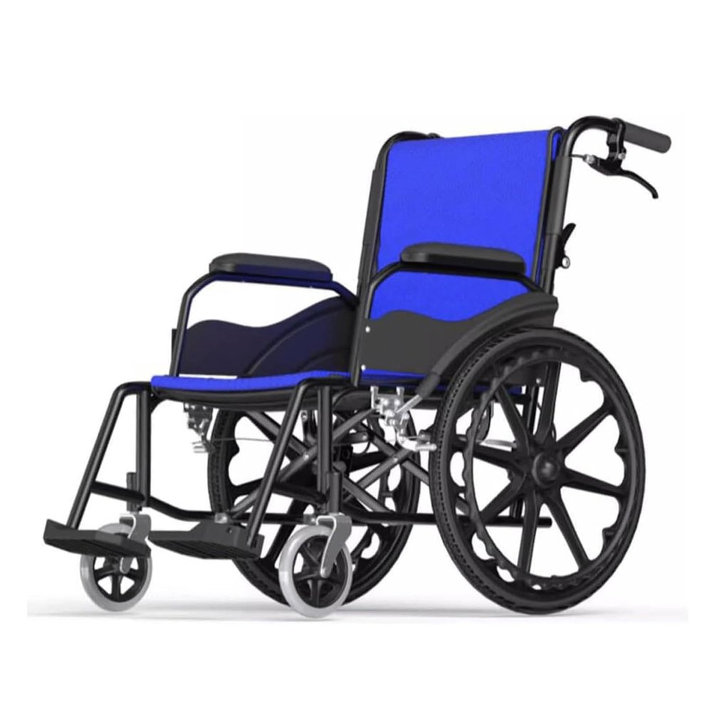 DUddTTW Manual Carbon Steel Transport Wheelchair for Adults with Hand Brakes, 100 kg Capacity
