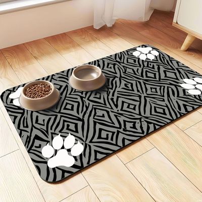 Mateju Dog & Cat Bowl Mat, Paw Print, Non-Slip, Absorbent, Quick-Drying, Gray 3.40 x 60 cm
