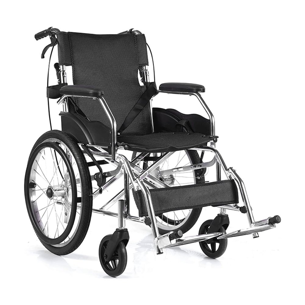 GddOGUK Aluminum Self-Propelled Transport Wheelchair, Foldable, Adjustable Pedal, 17.3-Inch Seat