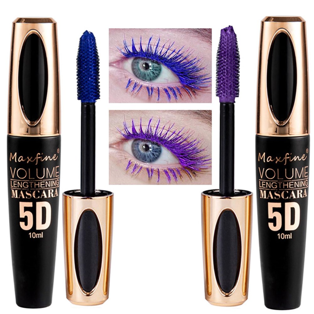 Blue Waterproof Mascara, 10 ml, Long-Lasting Volumizing, Curling and Lengthening Makeup Mascara, White Box (Black, Blue + Purple)