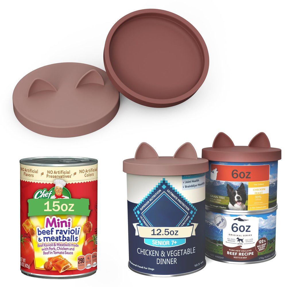 OHMO Dog Food Can Lids, 75mm Silicone Covers, BPA-Free, Coral & Cherry Red, 2-Pack