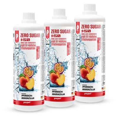 Prosport Allinclusive Peach-Passion Fruit 3 x 1,000 mL Zero Sugar Syrup with Vitamins, 1:50 Beverage Concentrate