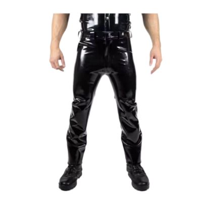 GAYLOP Men's Latex Jeans, 0.4 mm, Long Pants with Pockets, Custom-Made, Black, XXL