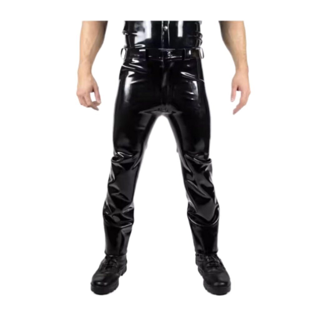 GAYLOP Men's Latex Jeans, 0.4 mm, Long Pants with Pockets, Custom-Made, Black, XXL
