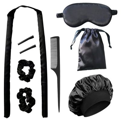 10-Piece Heatless Curling Rod Set with Soft Cap, Eye Mask & Storage Bag