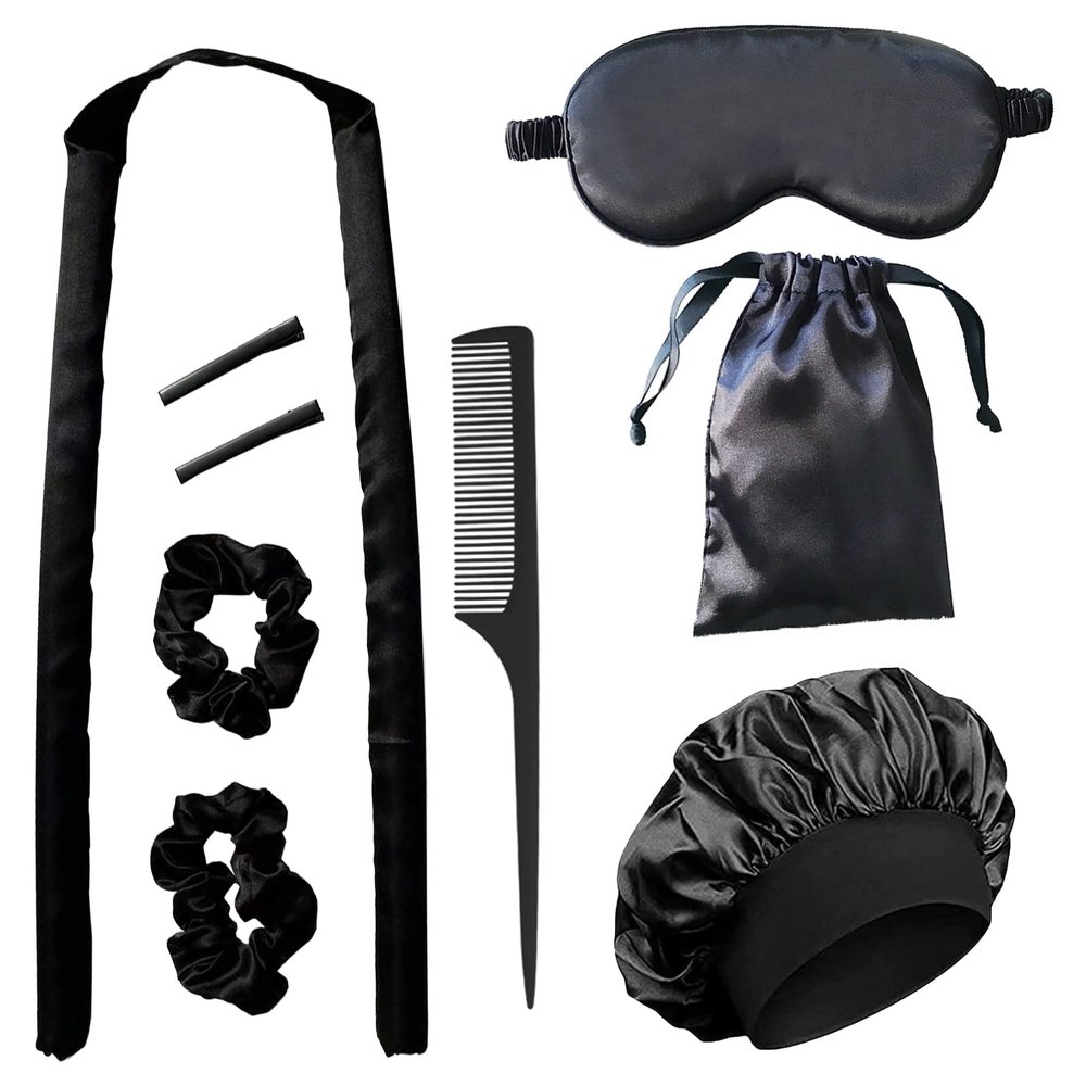 10-Piece Heatless Curling Rod Set with Soft Cap, Eye Mask & Storage Bag