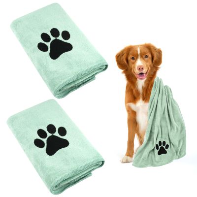 Dog Towel, 2-Pack Extra Absorbent for Dogs and Cats, Green Quick-Drying Microfiber Towels (75 x 35 cm)