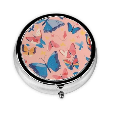 CSIVKEJ Round Pill Case with Butterfly Print, 3 Compartments
