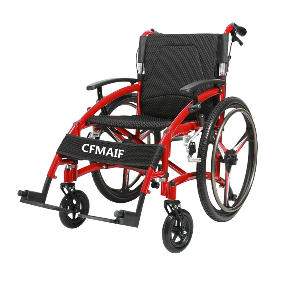 CFMAIF Folding Self-Propelled Wheelchair, Lightweight, 44 cm Seat, Dual Braking Systems, Aluminum (A)