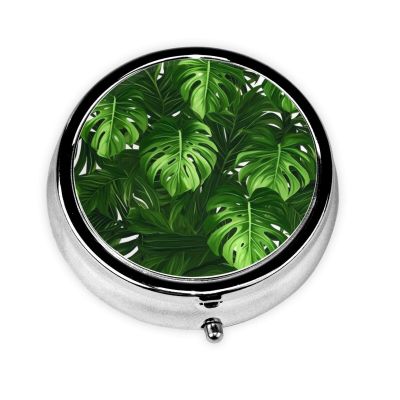 Se Monstera Deliciosa Banana Palm Portable Pill Box, Round Organizer with 3 Compartments