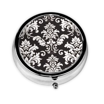 Portable Round Pill Organizer with Cute Damask Pattern, 3 Compartments