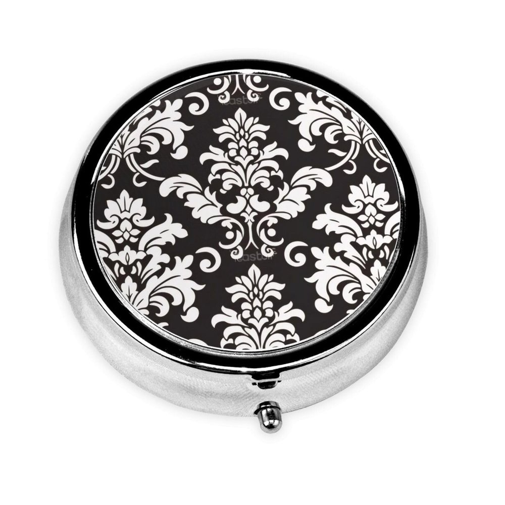 Portable Round Pill Organizer with Cute Damask Pattern, 3 Compartments