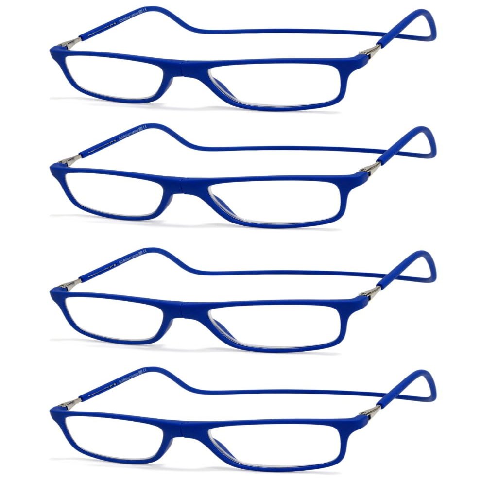 NEW VISION NV2904 Reading Glasses, 4-Pack, Magnetic Front Closure, Blue C7, +3.5