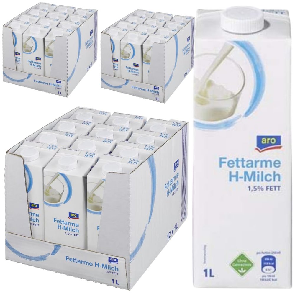 ARROO UHT Low-Fat Milk, 1.5% Fat, 36 × 1,000 mL