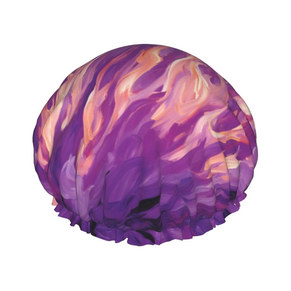 Reusable Shower Cap with Fiery Purple Flames, Double-Layer, Waterproof, Elastic, Eco-Friendly