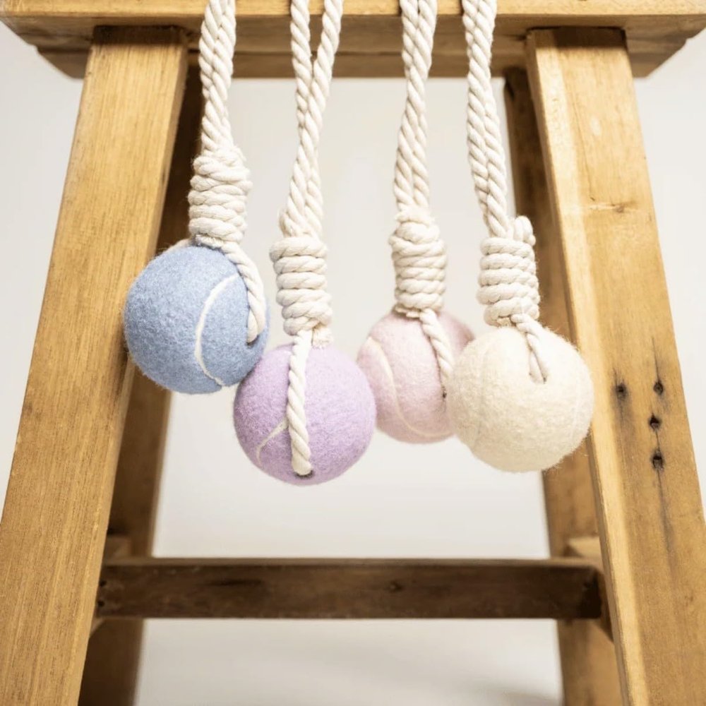Wauzebacke Dog Toy, Tennis Ball with Rope 32cm in Pastel Colors