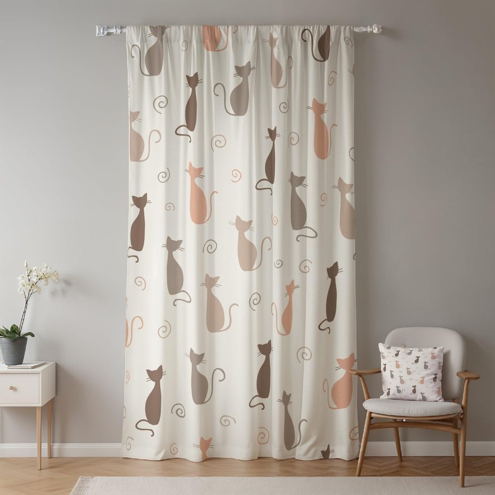 Cartoon Cat Curtain, 107 x 215 cm, 1 Panel