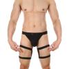 Men's Sexy Low-Rise Hollow Thong with Steel Ring, Leg Straps, Black, L view 1