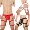Men's Sexy Low-Rise Hollow Thong with Steel Ring, Leg Straps, Black, L view 2