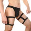 Men's Sexy Low-Rise Hollow Thong with Steel Ring, Leg Straps, Black, L view 3
