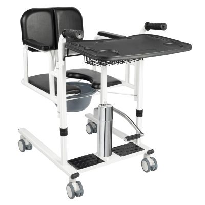 Transfer Chair for Seniors with Wheels, Hydraulic Patient Lift, Wheelchair and Commode Chair with 180° Split Seat, Height-Adjustable, Black