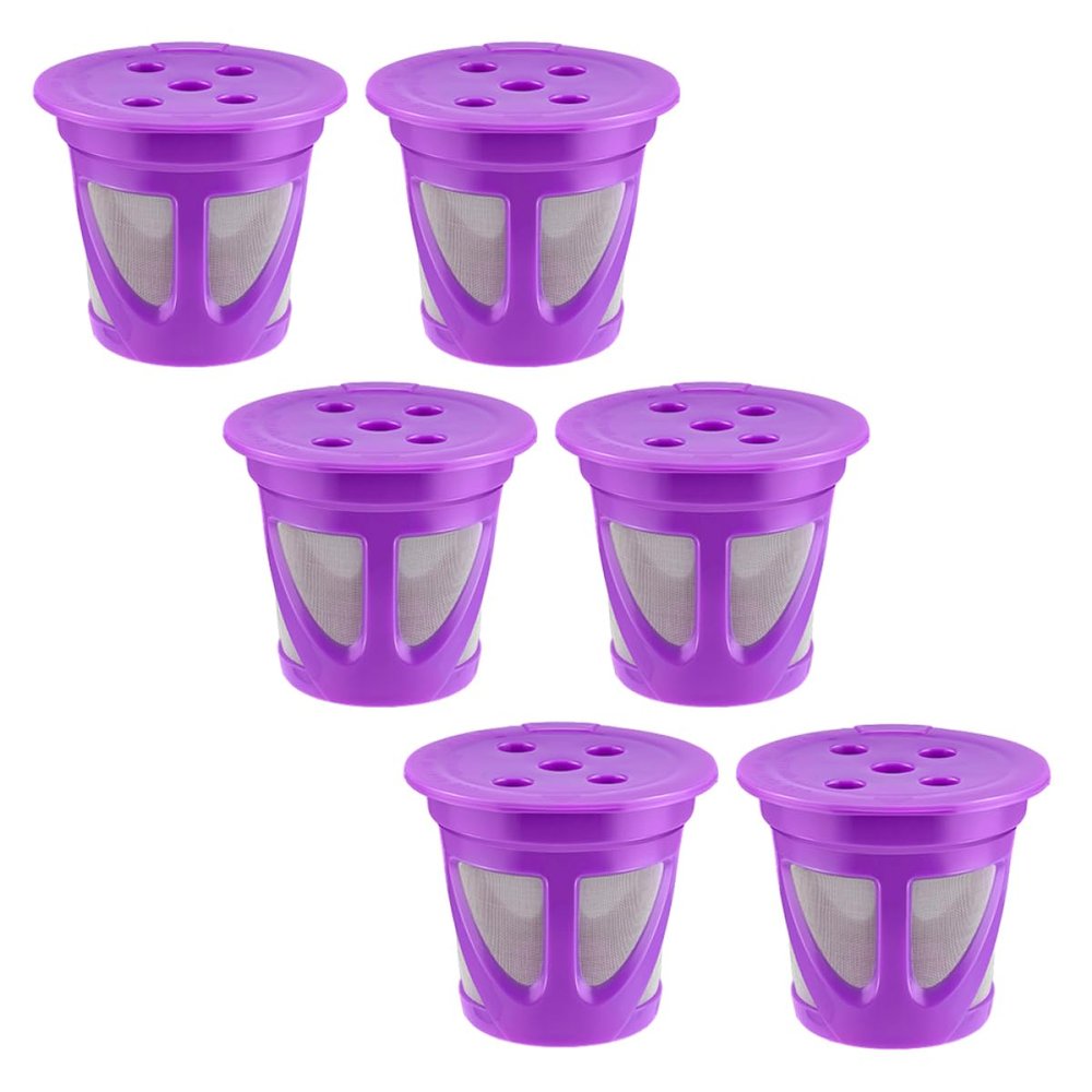 Uonlytech Reusable Plastic and Stainless Steel Coffee Capsules, 6-Pack, Purple, 58 mm