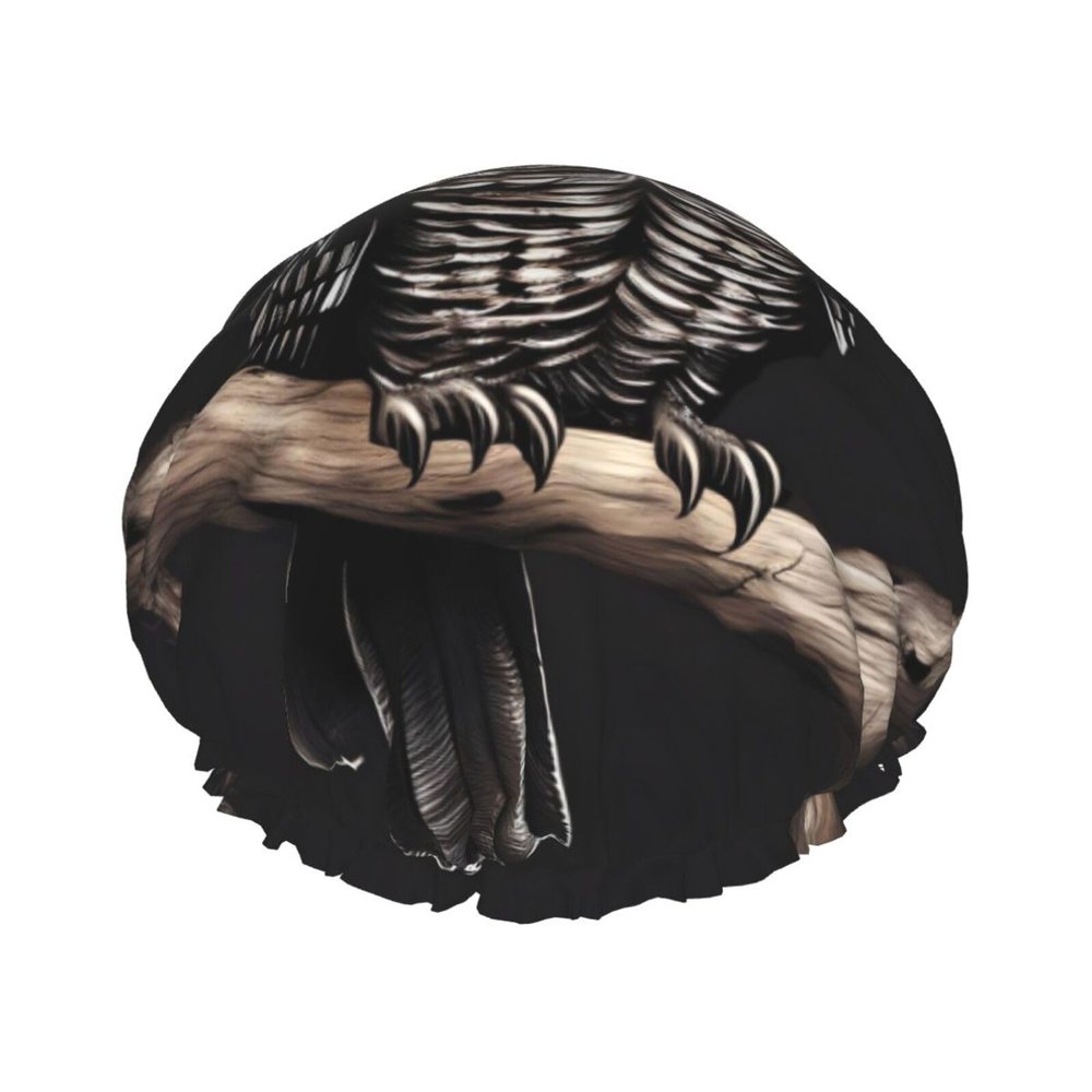 Late Night Owl Reusable Double-Layer Shower Cap for Women and Girls