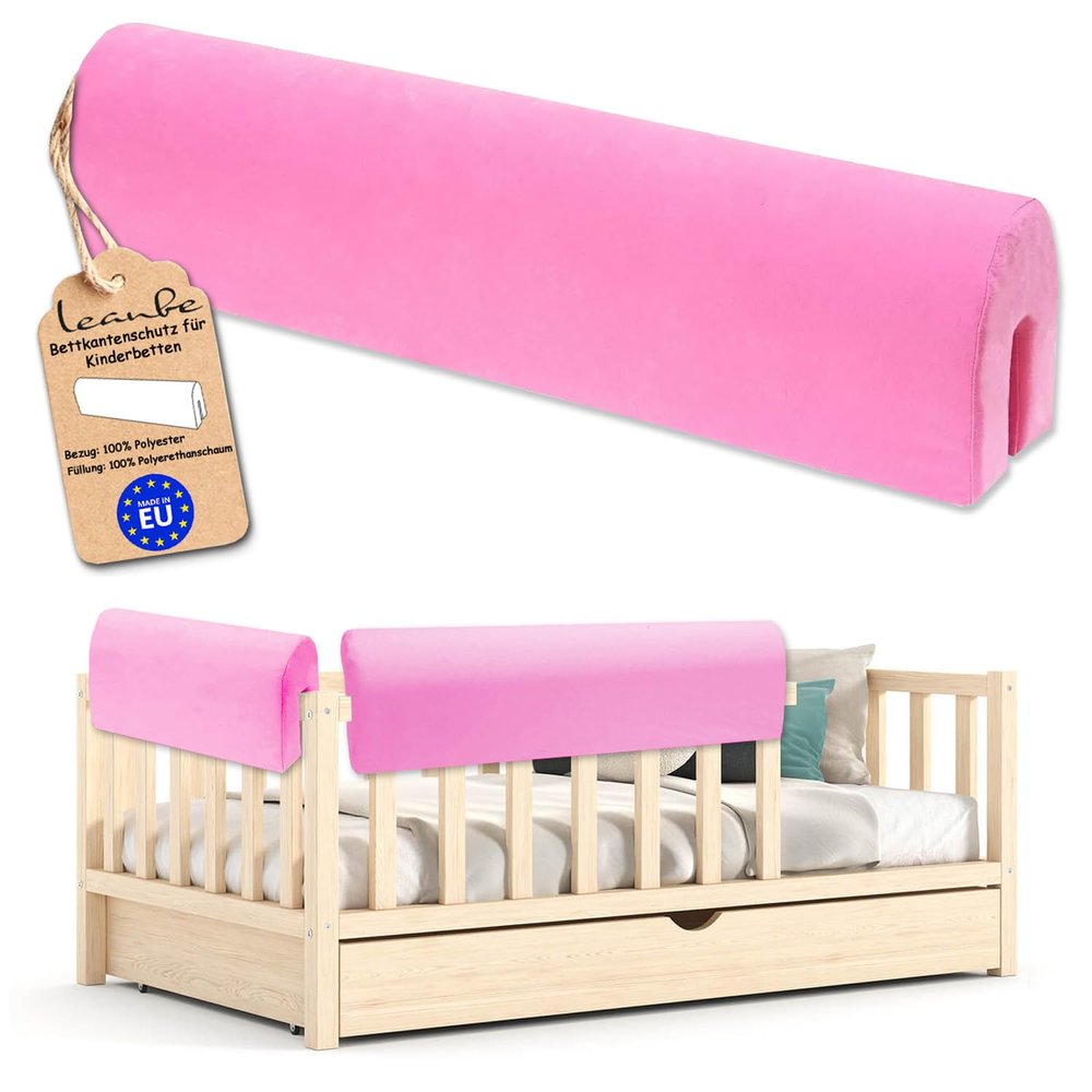 Leanbe Bed Rail Edge Protector for Cribs, Pink Microfiber, 120 cm