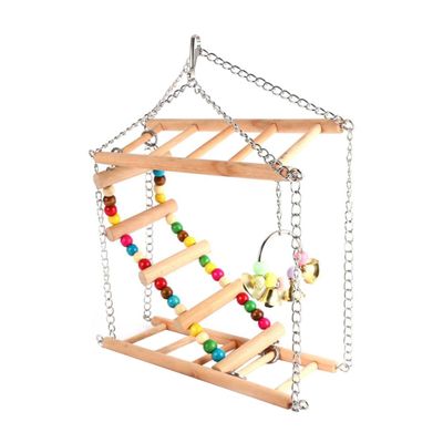 Happyyami Wooden Bird Toy, Small Swing Perch for Parrots and Rodents, Hanging Ladder with Iron Chain