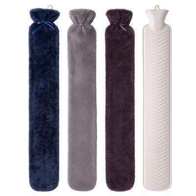 Generise 2-Liter Extra-Long Hot Water Bottle with Soft Fleece Cover, 75 x 11 cm, Long-Lasting Warmth and Comfort (Random Color: Blue, Purple, or Light Gray)