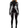 BESYFAY Women's Wetlook PVC Leather Catsuit with Zipper and Gloves view 1