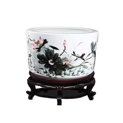 XUJUAN-0227 Jingdezhen Ceramic Fish Tank and Turtle Basin, Decorative Aquarium Set, 35 × 22 cm
