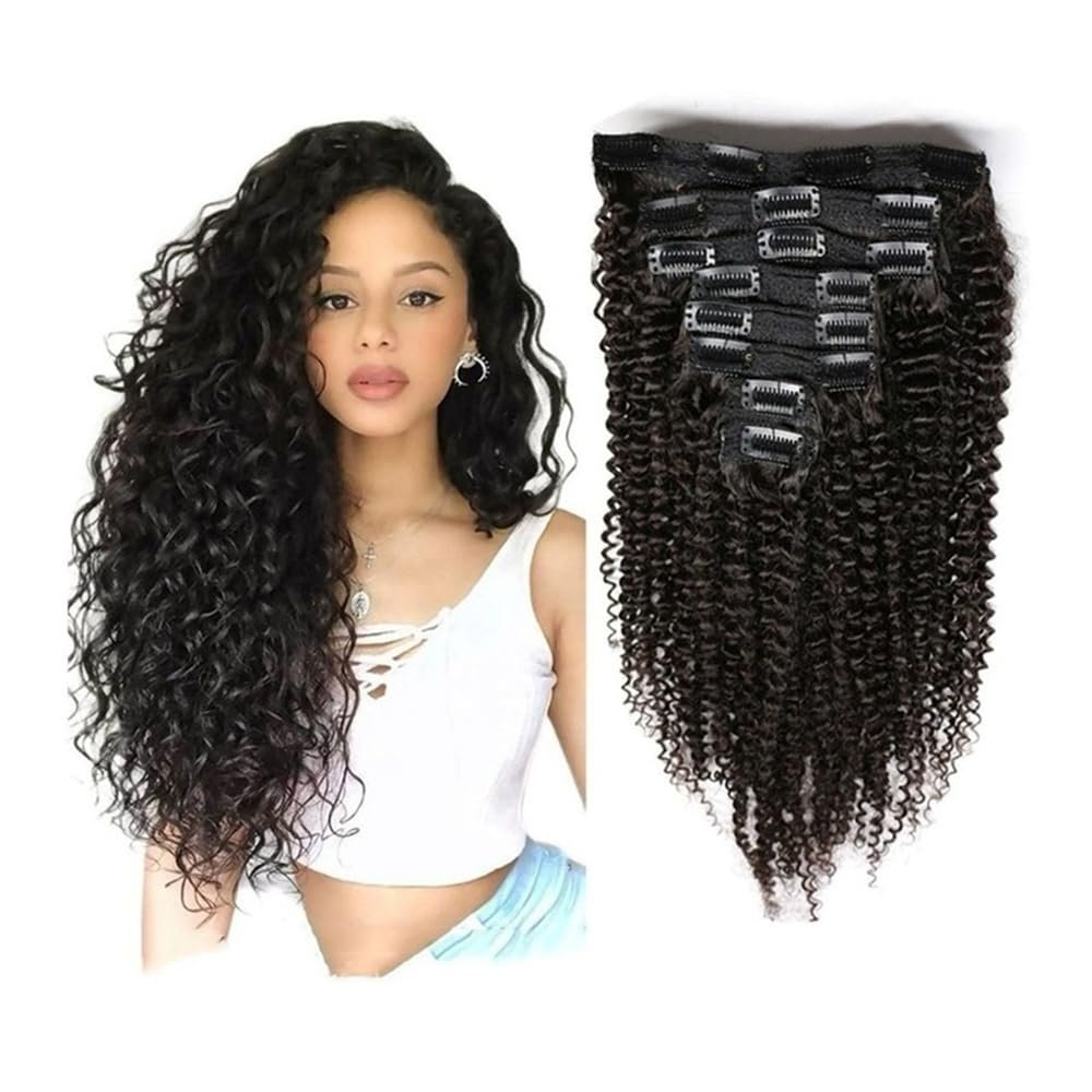 Deep Wave Clip-in Human Hair Extensions, 8 Pieces, 120 g, 30.566 cm, Full Head, Brazilian Remy Hair