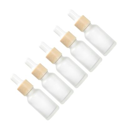 FRCOLOR 5-Piece Dropper Bottle Set, Frosted Glass, Refillable, Reusable Travel Bottles