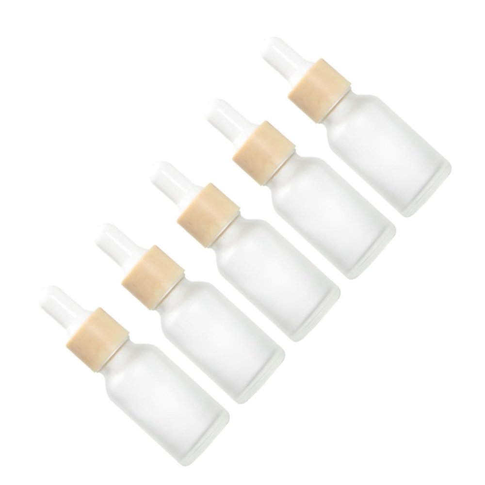 FRCOLOR 5-Piece Dropper Bottle Set, Frosted Glass, Refillable, Reusable Travel Bottles