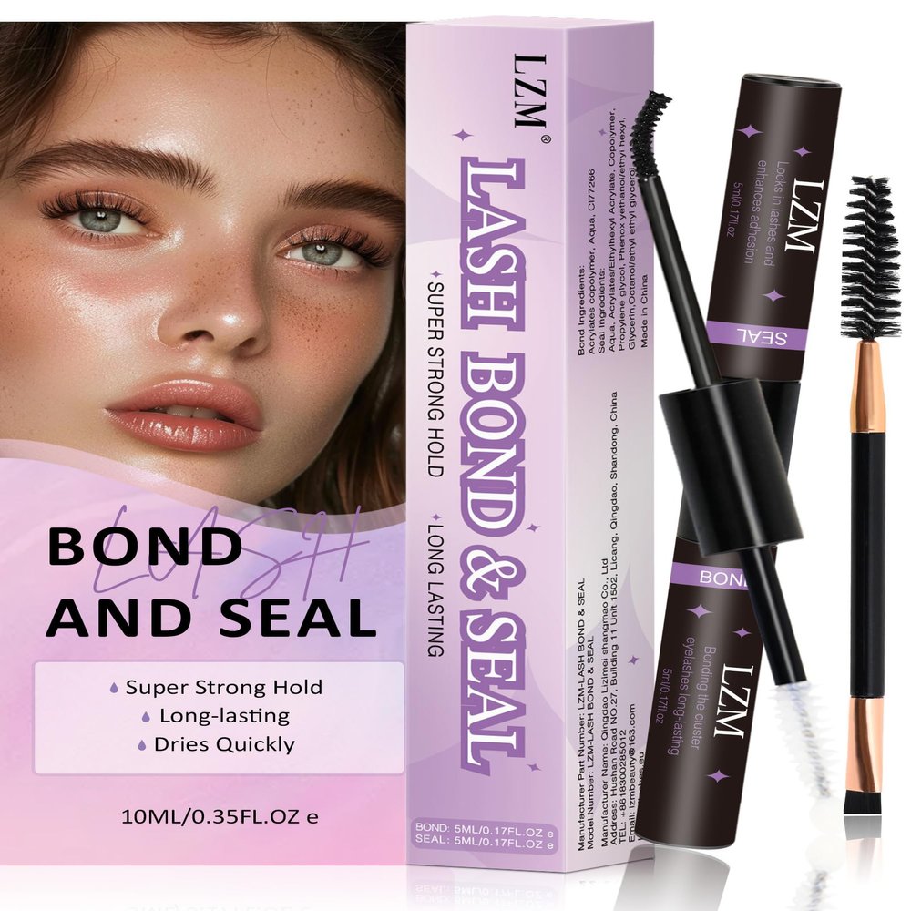 LZM Bond and Seal Lash Glue 2-in-1, Black, Waterproof, 5 ml + 5 ml