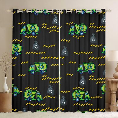 Homewish Recycling and Garbage Truck Curtains, Boys' Construction Truck Blackout Curtains, 2 Panels, 46W x 72L in