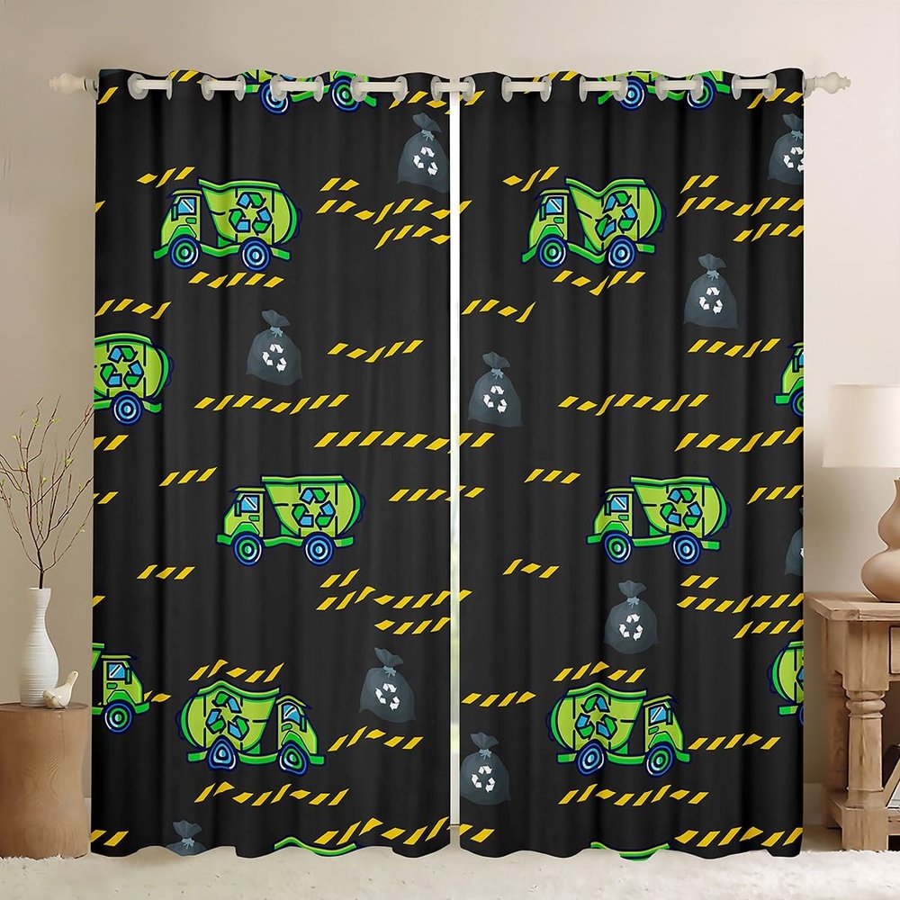 Homewish Recycling and Garbage Truck Curtains, Boys' Construction Truck Blackout Curtains, 2 Panels, 46W x 72L in