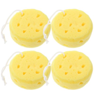 Round Double-Sided Bath Sponges with Loops, 4-Pack