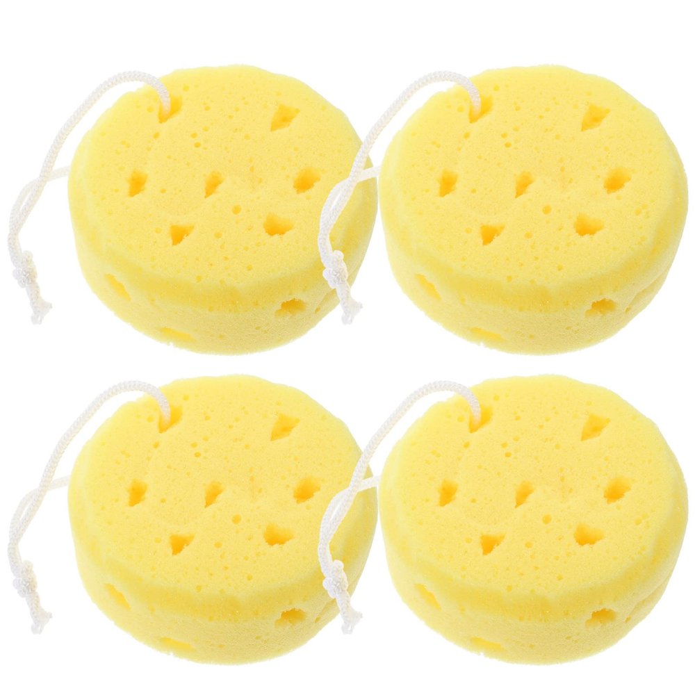 Round Double-Sided Bath Sponges with Loops, 4-Pack