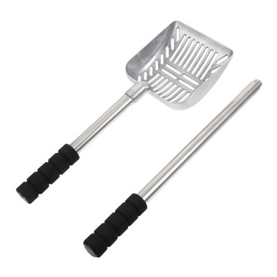 Supvox Cat Litter Scoop with Long Handle, Silver Aluminum Alloy