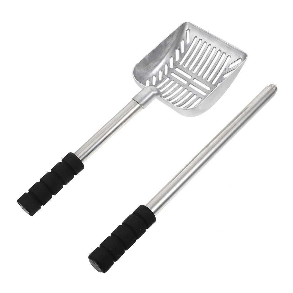 Supvox Cat Litter Scoop with Long Handle, Silver Aluminum Alloy