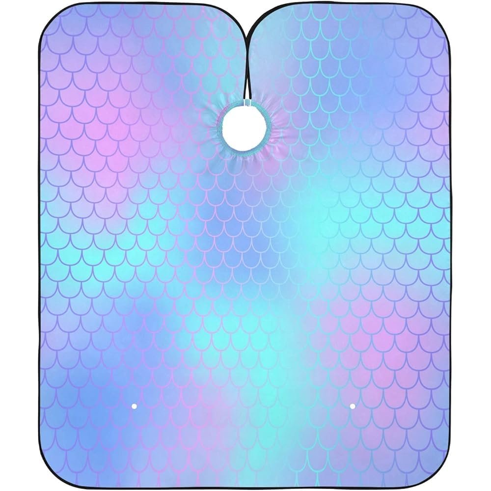 Pink and Blue Fish Scale Hairdressing Cape, Waterproof, Adjustable, 140 x 168 cm