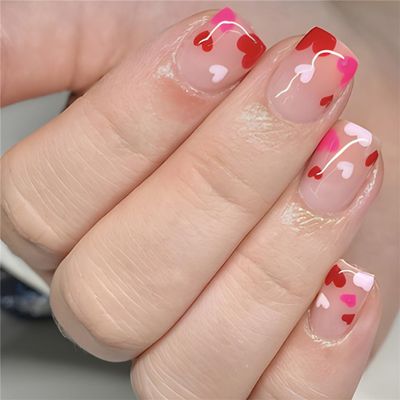 XAGMODSHN Valentine Square Press-On Nails, Glossy Designs, Full-Coverage Acrylic Nails, 24 Pieces, 12 Sizes